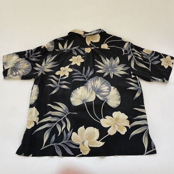VINTAGE MENS JAMAICA JAXX BLACK ALL OVER FLORAL PRINT 100% SILK HAWAIIAN SHIRT L - Picture 5 of 10